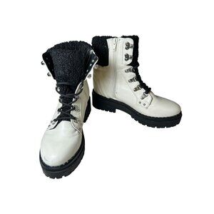CBG Los Angeles Walken Bootie Combat Boots White Womens Sz 7.5 Side Zip Lined
